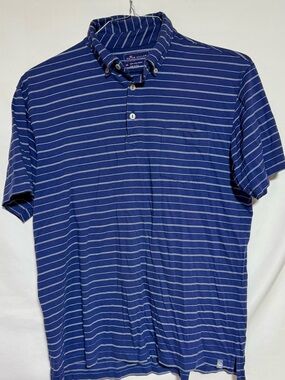 Peter Millar Mens Golf Polo Shirt, Pima Cotton, Short Sleeve Blue Stripe  Size M